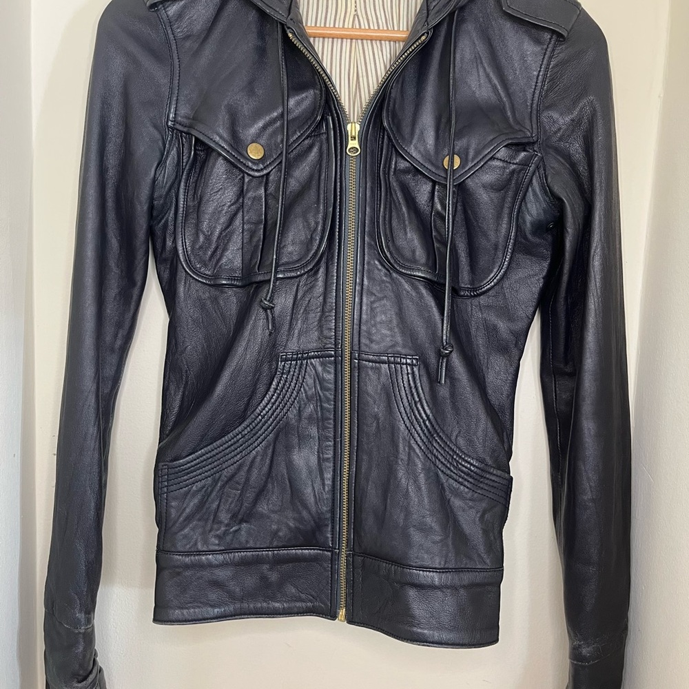 Mike and Chris leather jacket with hood